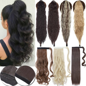 Wrap on Ponytail Clip In as Real Human Hair Extensions Long Curly Pony Tail US