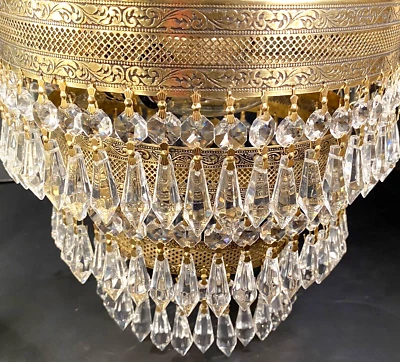 ¡BUENA ARAÑA DE CRISTAL ANTIGUA DE CRISTAL PARA PASTEL DE BODAS DE 3 NIVELES DORADA DE HOTEL ART DECO DE NYC! Foto 1 de 4
