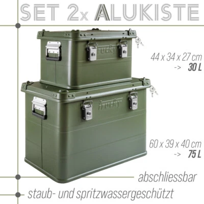 2x Aluminium Box Grün Alukiste 30 + 75 L Alu Kiste Abschliessbar Trucky - Bild 1 von 4