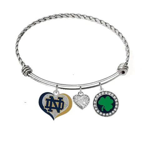 NOTRE DAME FIGHTING IRISH CHARM BRACELET  Adjustable Stainless Steel Twist Cover