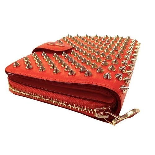 Christian Louboutin Cartera para Mujer Hombre Cartera Doble Plegable Cuero Naranja Tachonado Foto 1 de 4
