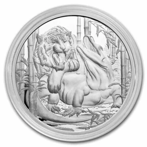 2022 APEX Predators Komodo Dragon vs Tiger 1 oz .999 Silber 1 $ Münze Neue Serie  - Bild 1 von 4