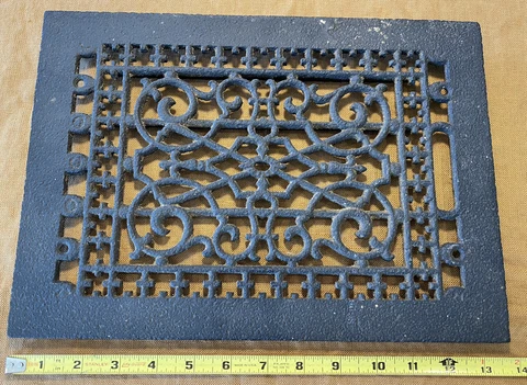 Antique Cast Iron Floor Grate Register Vent 13 3/4 x 9 3/4 For 8 x 13 Opening Cover