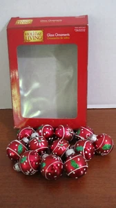 HOLIDAY LIVING~12 Red w/ Green & White MINI GLASS ORNAMENTS~ Christmas Ornaments - Picture 1 of 3