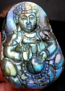 37g Guanyin Bodhisattva carving Labradorite natural crystal Hand Carved Healing - Picture 1 of 6