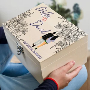 Personalised Wooden Keepsake Box with Couples Photo Wedding Anniversary Gift - Picture 1 of 9
