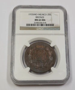 1935-MO NGC MS63 MINT STATE BN BROWN | 20 Centavos 20c Mexico Coin #35715A - Picture 1 of 4