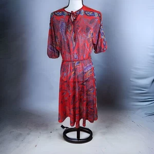Vtg NPC FASHIONS Rockabilly Retro Sheer Floral Red Dress Sexy - Picture 1 of 8