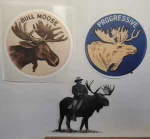 THEODORE ROOSEVELT on MOOSE STICKERS lot of 3 BULL MOOSE PARTY VARIETY PACK - Picture 1 of 19