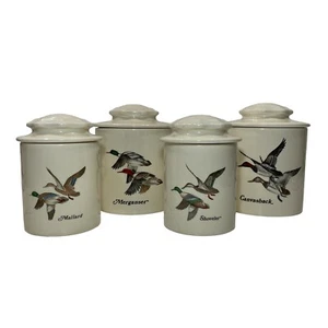 Vintage Four Piece Full Size Canister Set Kitchen USA Stamped Duck Jars w/ Lid - Picture 1 of 24