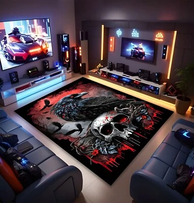 Alfombra de calavera, alfombra de juego de cartas, alfombra roja, cabeza de calavera, regalo para niños niñas, alfombra genial Foto 1 de 4