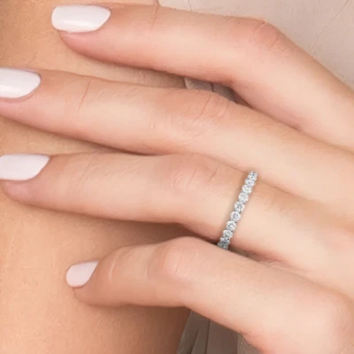 Lab Created Diamond Wedding Band 1.50 Ct Round Cut 14K White Gold Black Friday - Image 1 of 4