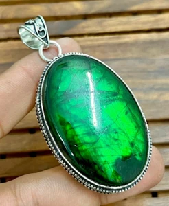 Green Labradorite Gemstone 925 Sterling Silver Simulated Jewelry pendant 2.15" - Picture 1 of 10