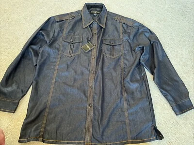 NWT - STACY ADAMS MEN’S WESTERN DENIM LONG SLEEVE 2XL (W42/L34) SHIRT - Image 1 of 4