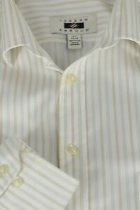 Joseph Abboud Men's Gold & White Striped Cotton Dress Shirt 16.5 x 34/35