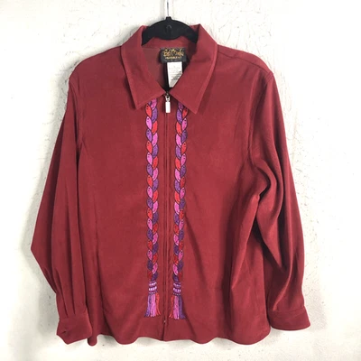Bob Mackie Jacket Womens L Burgundy Faux Suede Art To Wear Career Office - Image 1 of 4