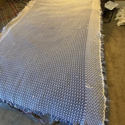 Homespun Woven Blue and White Check Tablecloth Reversible Rectangular 67x45” USA - Image 1 of 4