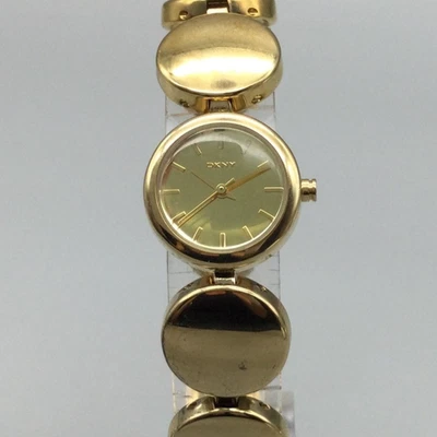 DKNY Watch Womens 20mm Gold Tone Circle Link Band NY-8867 New Battery 7.75" - Image 1 of 4