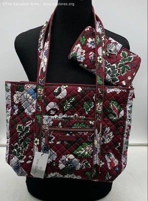 NWT Vera Bradley Women's Multicolor Bordeaux Blooms Tote & Wristlet Set Lot Of 2 - Image 1 of 4