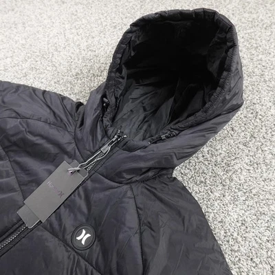 NUEVA Chaqueta Hurley Para Hombres S Negra Cremallera Completa Aislada Acolchada Abrigo Abombado Skate Surf Foto 1 de 4