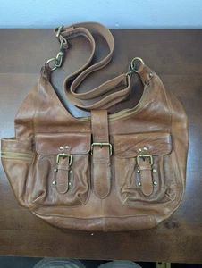 VICENZO braune italienische Leder Handtasche Festival Boho Nieten Gürtel große Tasche - Bild 1 von 7