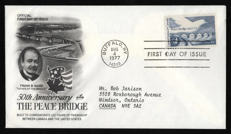 #1721 13c Peace Bridge, Art Craft-To Canada-UNDER FRANKED *ANY 5=FREE SHIPPING** - Image 1 of 1