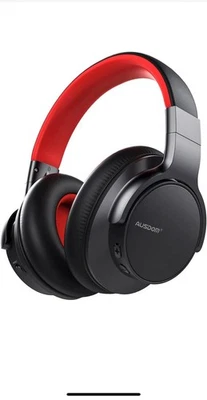 AUSDOM E7 Bluetooth Noise Cancelling Headphones, Microphone, 50Hr - Red/Black - Image 1 of 4