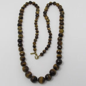 J.JIll Brown Heavy Faceted Tiger's Eye Knotted Graduated Beaded Necklace 37" EUC - Picture 1 of 5