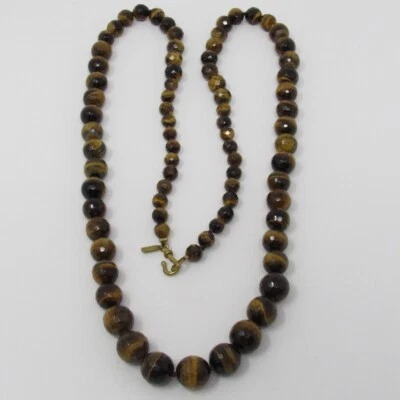 Collar J.JIll Marrón Pesado Facetado Ojo de Tigre Anudado Graduado Cuentas 37" Usado en Excelente Condición Foto 1 de 4