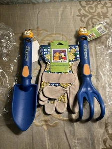 Vintage Retro Garfield Cat Kids Garden Rake Shovel Gloves Set Gardening Tools - Picture 1 of 6