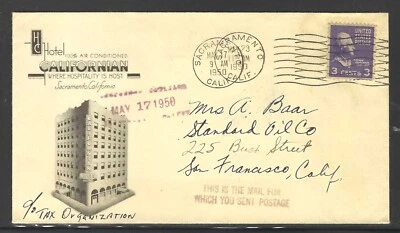 1950 HOTEL CALIFORNIA - SACRAMENTO CA TO SAN FRANCISCO - CENTENNIAL REVERSE - Image 1 of 2