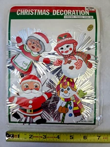 Vintage Christmas Kitsch Stick On Gift Decorations Foil Tinsel 4 pack NOS 1980s - Picture 1 of 8