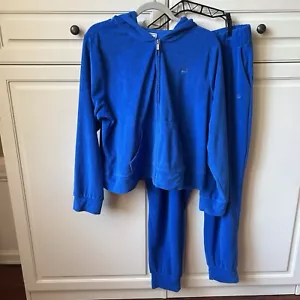 Juicy Couture Terry Cloth Royal Blue Tracksuit Hooded Jacket 1X Pant XL 2PC Set - Picture 1 of 14