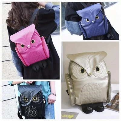 Polyurethane Black/Gold/Blue/Fuchsia/Pink Leather Owl Backpack - Image 1 of 4