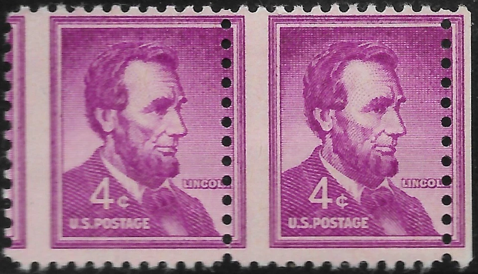 1036 4 cent Abraham Lincoln Misperf Margin Pair - Image 1 of 1