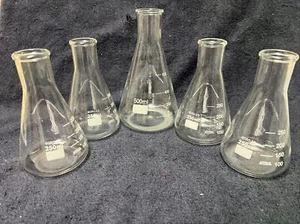 4 - 250ml Borosilicate glass 3.3 Erlenmeyer Flask’s & One 500ml Erlenmeyer Flask - Picture 1 of 3