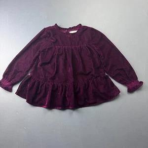 Peek Girls XL 10 Velvet Long Sleeve Peplum Top Burgundy Holiday Party Blouse - Picture 1 of 9