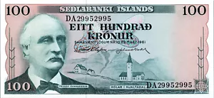 Island, 100 Kronen 1961, REPEATER 2995 2995, UNC-, P.44 SEDLABANKI ISLANDS - Bild 1 von 4