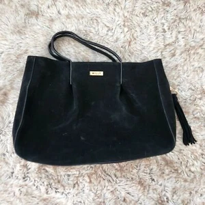 Milly Astor Ruffle Suede Pinched Slip Pocket Handbag Black - Picture 1 of 15