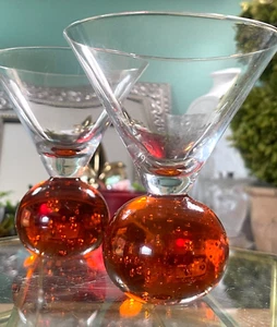E Cointreau Vintage Martini Glasses Amber Bubble Ball Mid Century Signed (2) - Picture 1 of 11