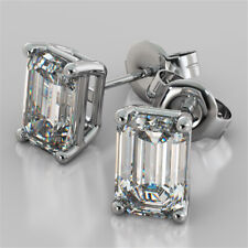 3.00 Carat Emerald Cut Solitaire Diamond Wedding Earring Solid Platinum Studs