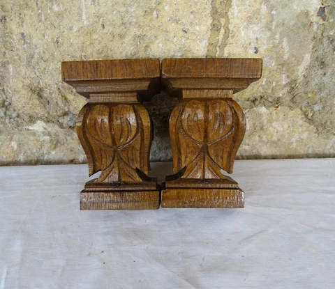 Two French Antique Carved Wood Corbel - Wall Shelf Decor - Oak Wood Cover