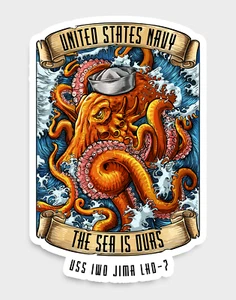 Calcomanía de 5" retirada USS Iwo Jima LHD-7 Marina de los Estados Unidos The Sea Is Ours USN - Imagen 1 de 1