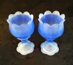Blue Satin Glass Candle Holder/ Candlestick Or Votive - Picture 1 of 4