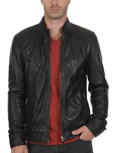 New Mens Leather Jacket real lambskin coat biker motorcycle racer cafe Slim M804 - Picture 1 of 4