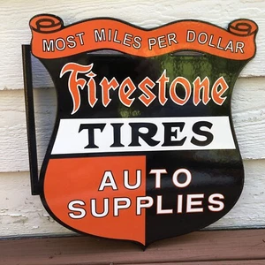 Firestone Tires Auto Supplies 16" doppelseitiges Flansch Porzellanschild - Bild 1 von 6