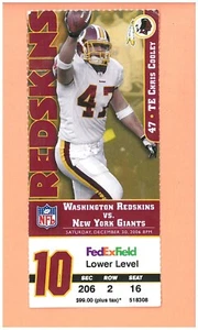 New York Giants at Washington Redskins 12-30-2006 ticket stub Chris Cooley photo - Picture 1 of 2