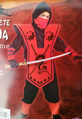 Disfraz de Ninja Completo Rojo Negro Niño Niños Talla Mediana 8 - 10 NUEVO en paquete Foto 1 de 3