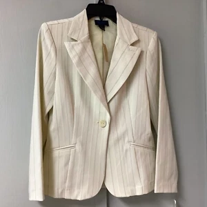 Star City Blazer Jacket Womens Size Medium Striped Light Yellow Ivory One Button - Picture 1 of 20