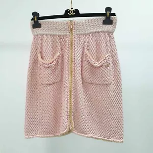 Minifalda Chanel 2017 rosa coral tejida acampanada talla 38 - Imagen 1 de 6